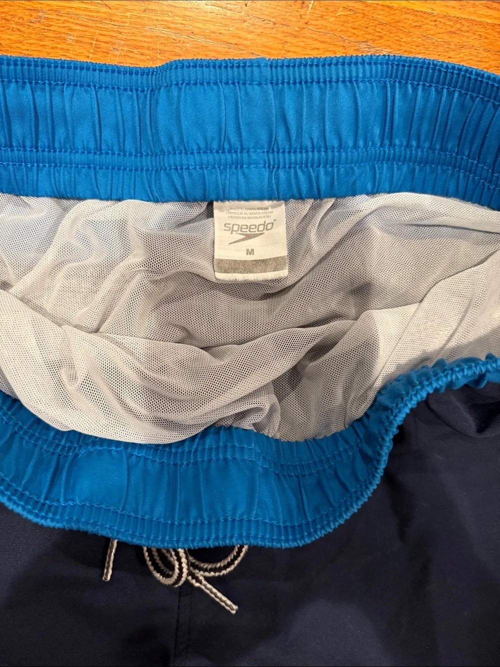 Speedo Navy Swim Trunks with Bright Blue Waistband